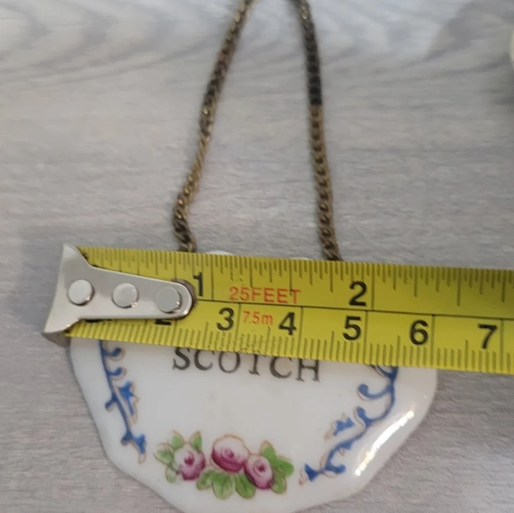 3 PAINTED PORCELAIN LIQUOR TAG LABELS SCOTCH & BOURBON VINTAGE JAPAN